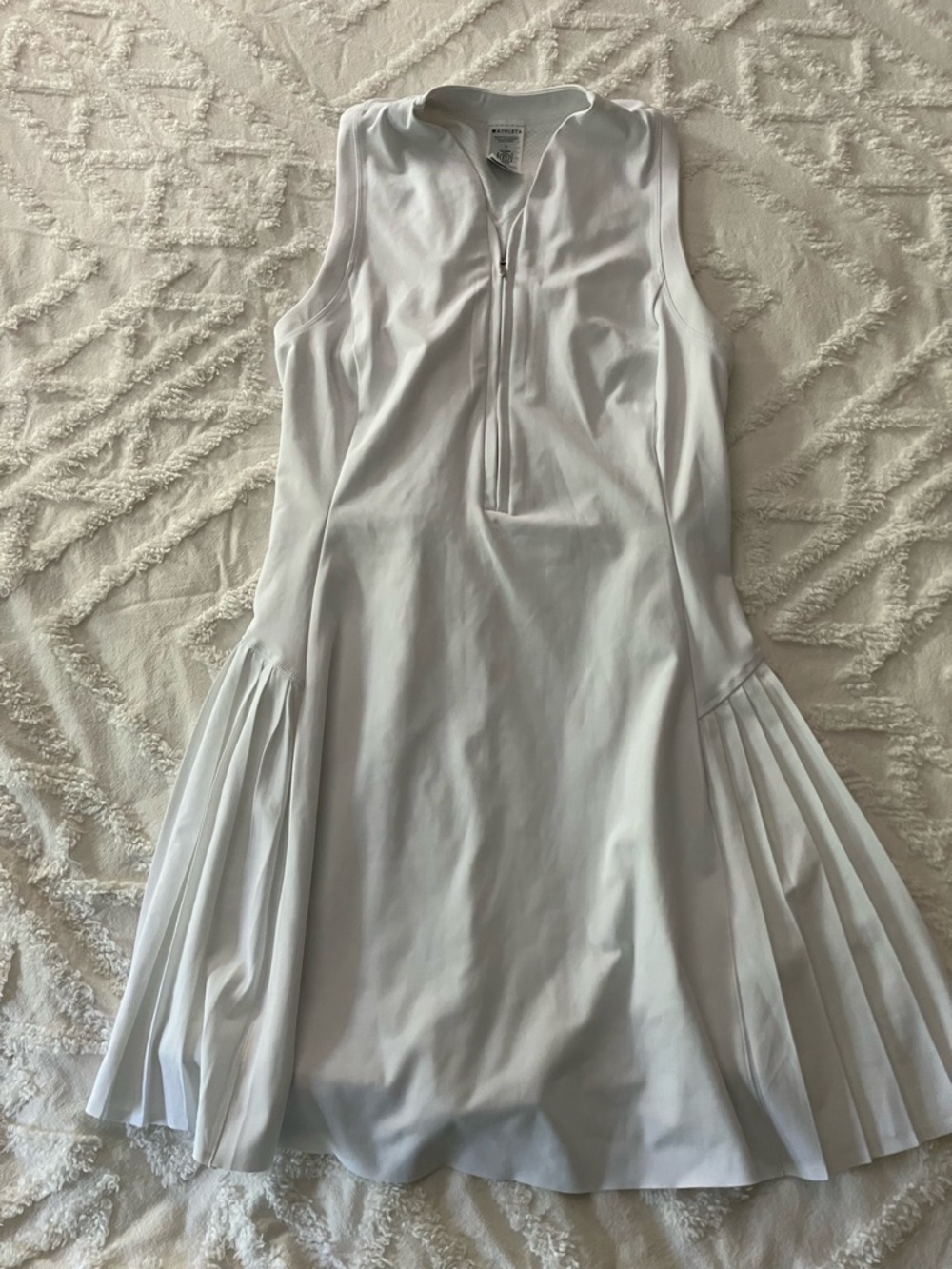 Athleta White Sleeveless Pleated Hem Mini Dress with Front Zip